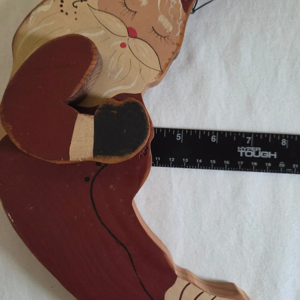 Vintage Folk Art Wooden Santa Claus Moon Hanging Christmas Ornament‎ Rustic